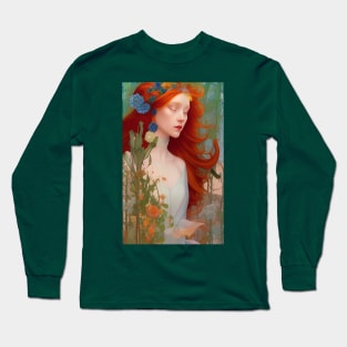 Beautiful Red Haired Floral Goddess Irish Long Sleeve T-Shirt